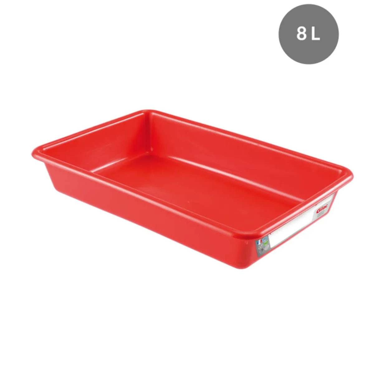Bac plat HACCP Sans couvercle rouge plastique 49x33,5x7,5 cm 8 L fond plein parois pleines - GILAC