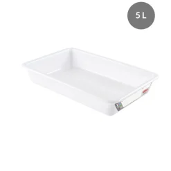 Bac plat HACCP Sans couvercle blanc plastique 44x28,5x7,5 cm 5 L fond plein parois pleines - GILAC New