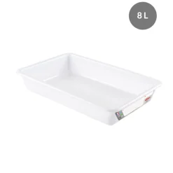 Bac plat HACCP Sans couvercle blanc plastique 49x33,5x7,5 cm 8 L fond plein parois pleines - GILAC Hot
