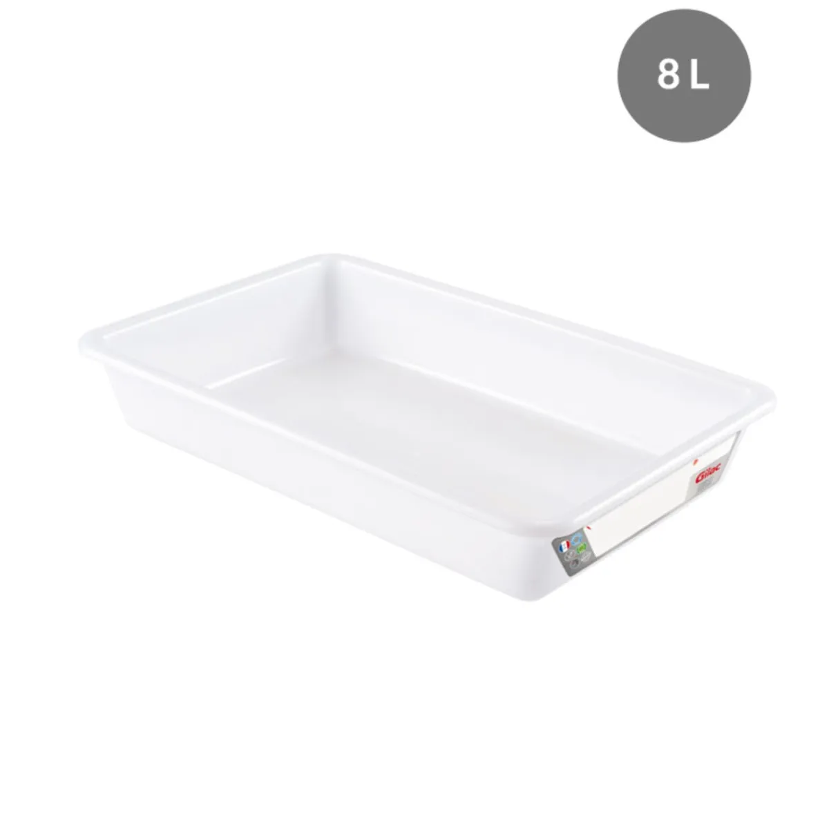Bac plat HACCP Sans couvercle blanc plastique 49x33,5x7,5 cm 8 L fond plein parois pleines - GILAC Hot