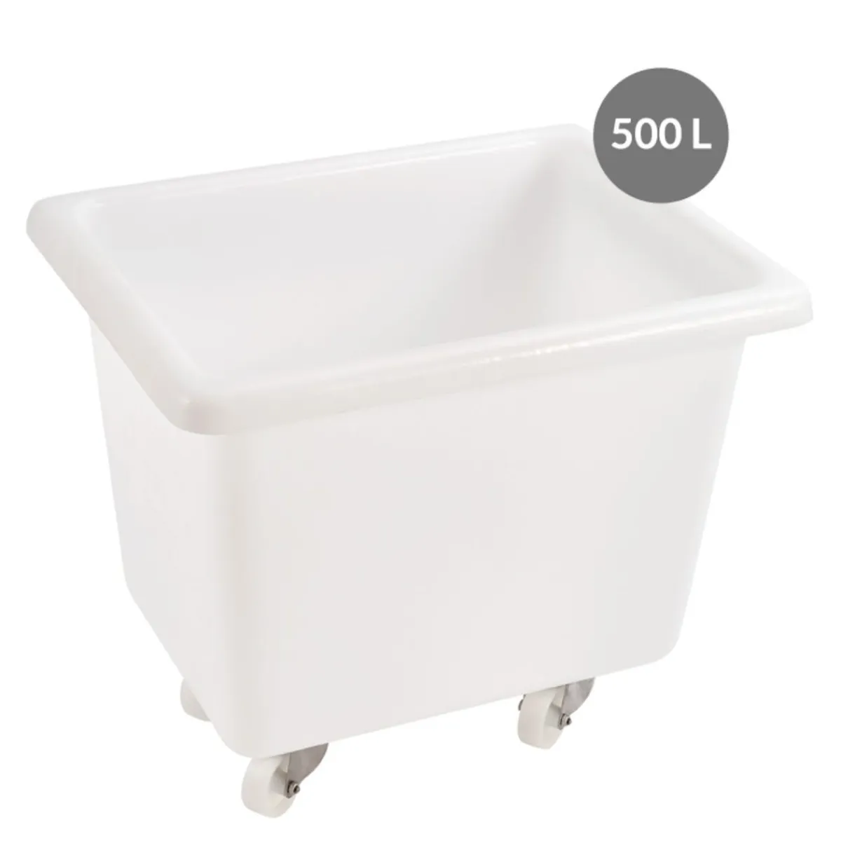 Bac à 4 roues pivotantes dont 2 à freins Sans couvercle blanc plastique 120x80x98,5 cm 500 L fond plein parois pleines - GILAC Online