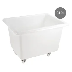 GILAC Bac à 4 roues pivotantes dont 2 à freins Sans couvercle blanc plastique 103x80x73 cm 310 L fond plein parois pleines Clearance