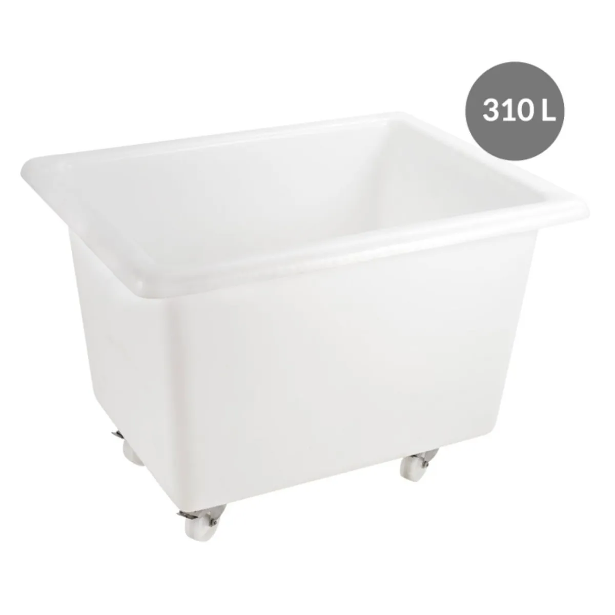 GILAC Bac à 4 roues pivotantes dont 2 à freins Sans couvercle blanc plastique 103x80x73 cm 310 L fond plein parois pleines Clearance