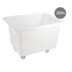 Bac à 4 roues pivotantes dont 2 à freins Sans couvercle blanc plastique 90x70x66,5 cm 220 L fond plein parois pleines - GILAC Hot