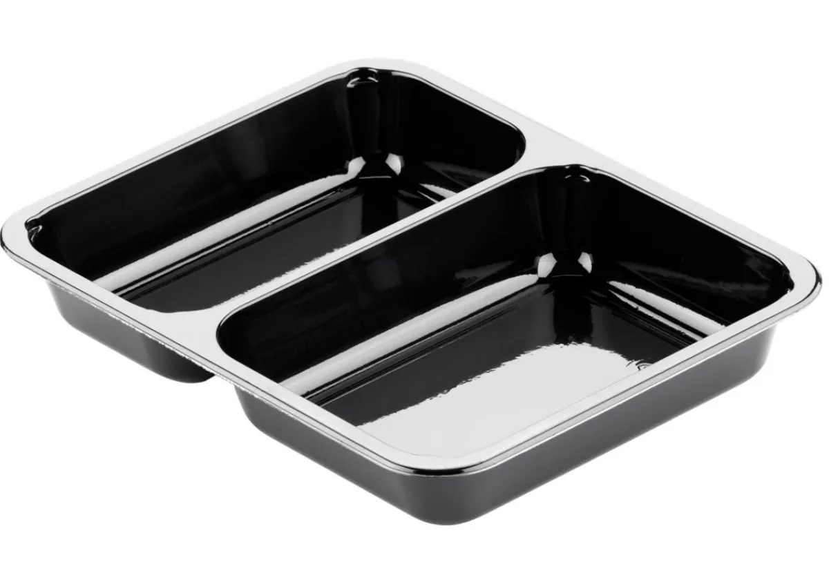 Barquette à 2 compartiments rectangulaire noir 22,5x17,5x3,5 cm 88,5 cl (250 pièces) - DUNI Discount
