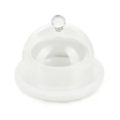 Beurrier avec cloche verre rond blanc porcelaine culinaire Ø 9 cm Les Essentiels - REVOL Online