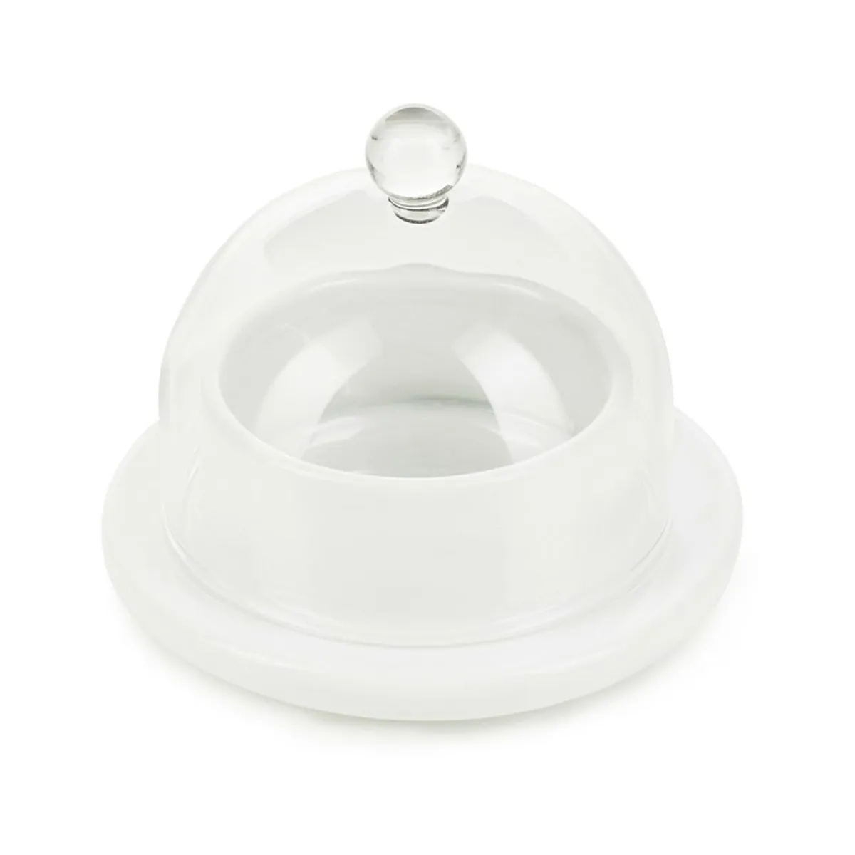 Beurrier avec cloche verre rond blanc porcelaine culinaire Ø 9 cm Les Essentiels - REVOL Online