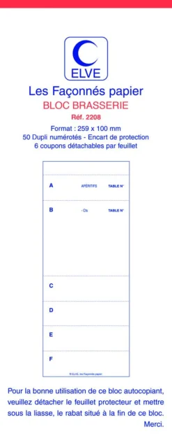 Aucune Bloc brasserie blanc papier 25,9x10 cm (10 pièces)