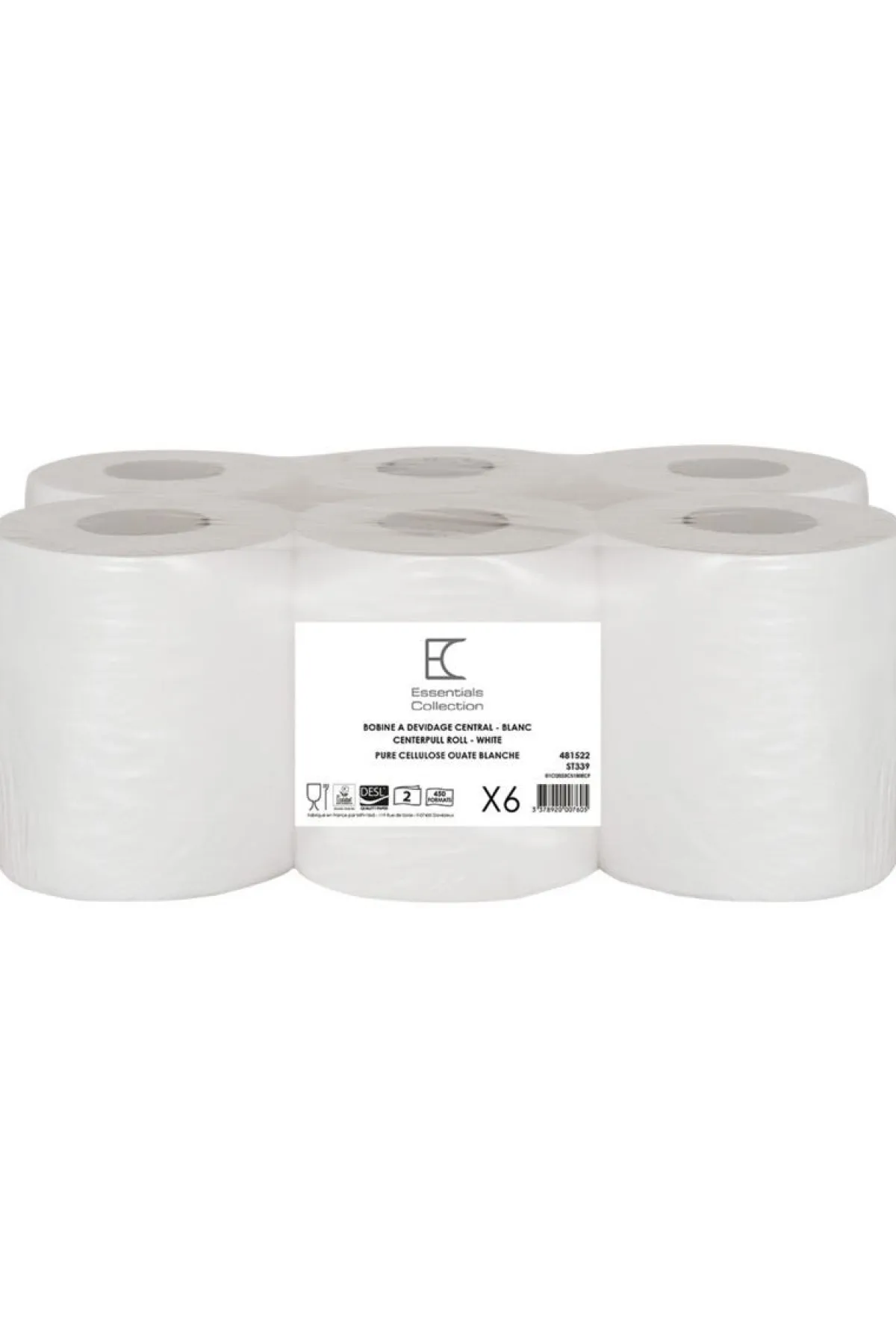 Bobine à dévidage central rond blanc ouate de cellulose 18,13x20 cm (6 pièces) - ESSENTIALS COLLECTION New