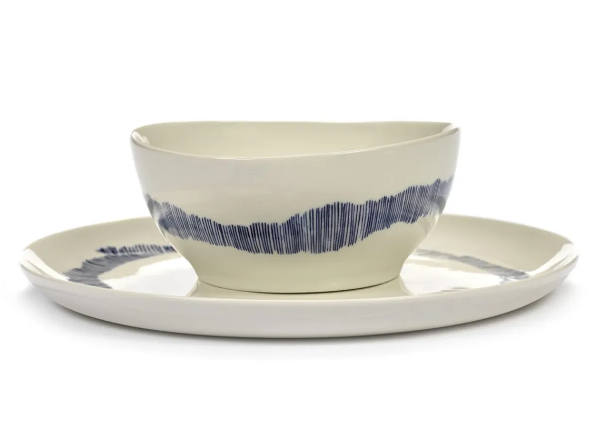 Bol rond blanc swirl - stripes bleu grès émaillé Ø 16 cm Feast By Ottolenghi - SERAX Clearance