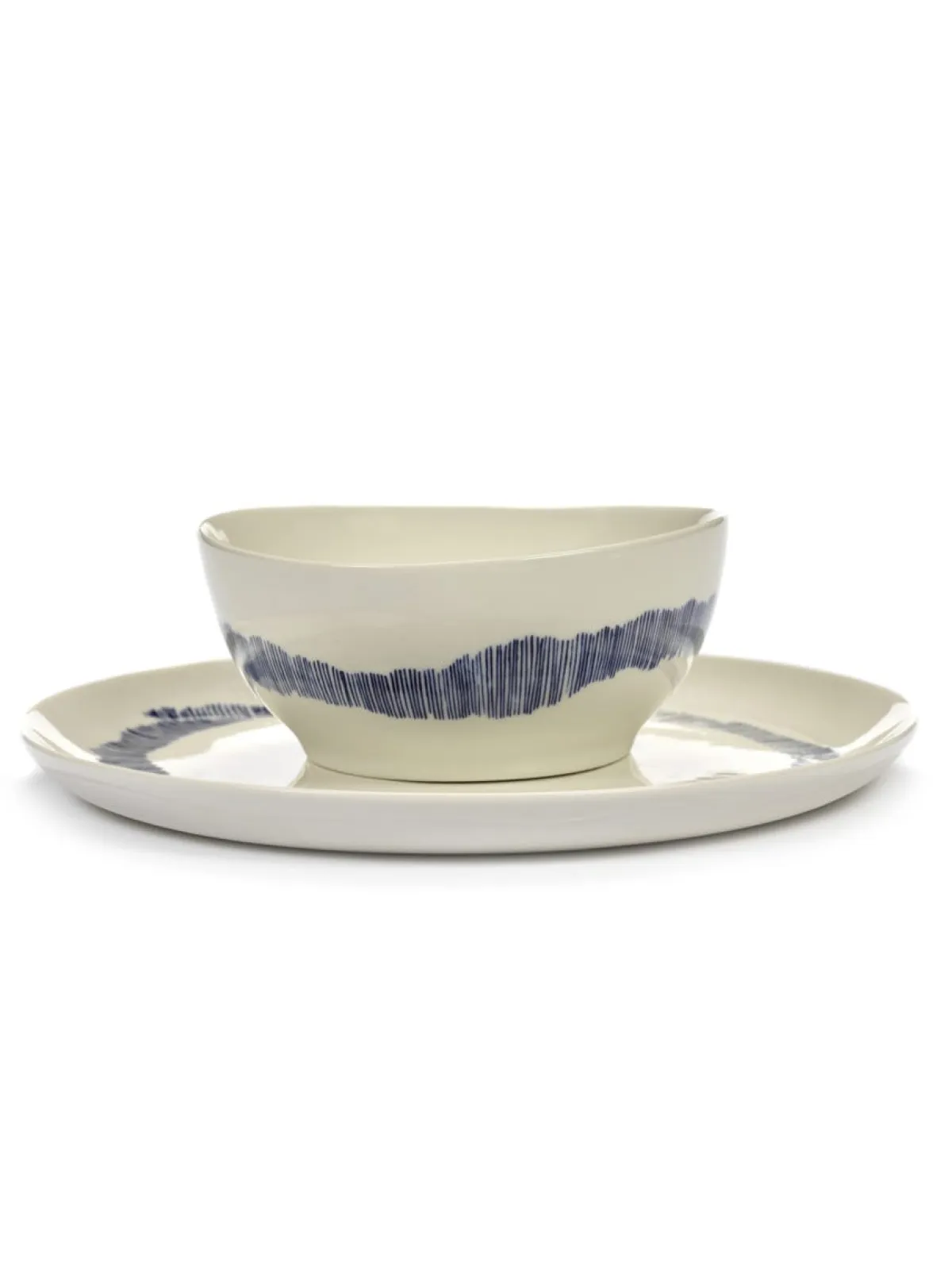 Bol rond blanc swirl - stripes bleu grès émaillé Ø 16 cm Feast By Ottolenghi - SERAX Clearance