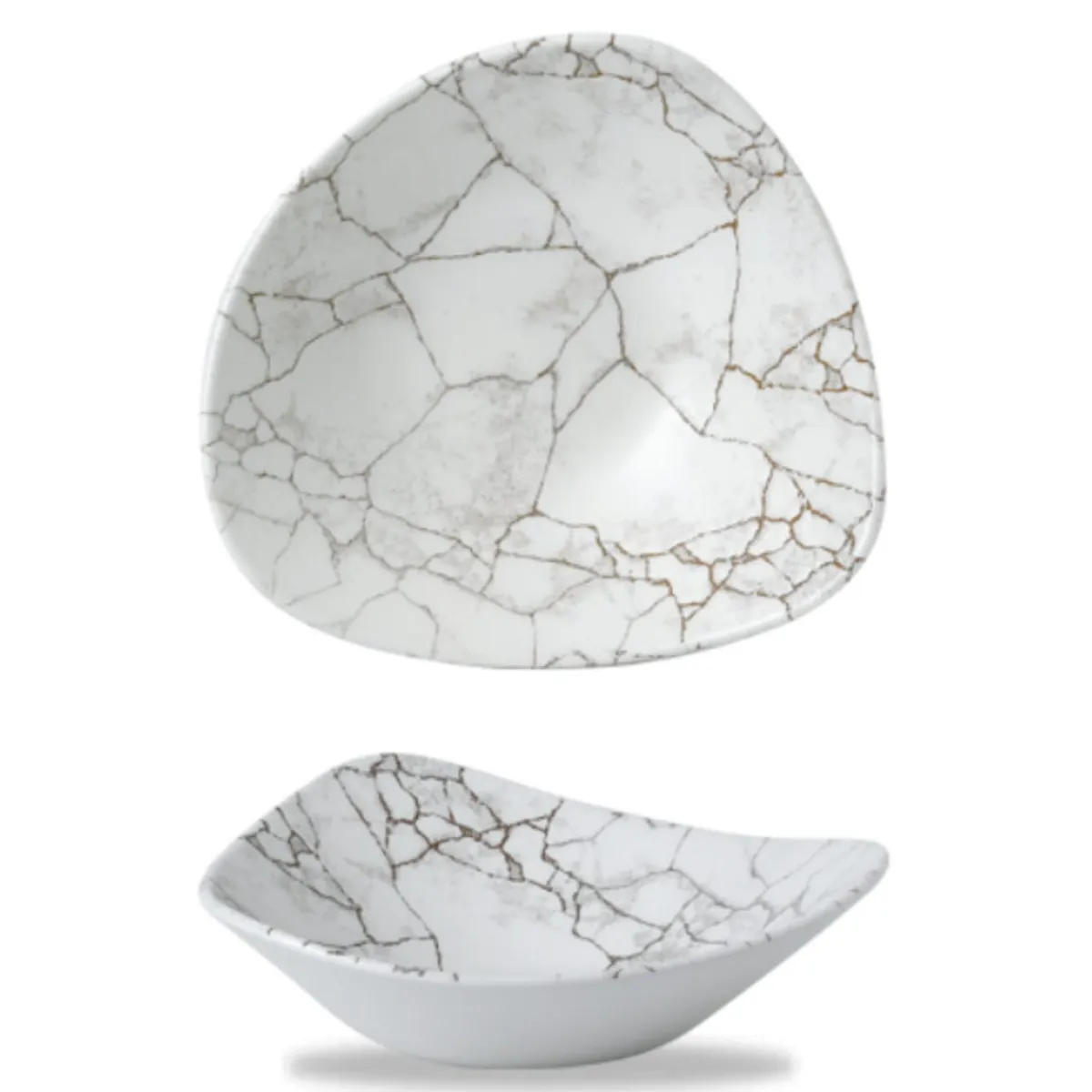 CHURCHILL Bol triangulaire gris porcelaine vitrifiée 23,5 cm Kintsugi Agate Grey New