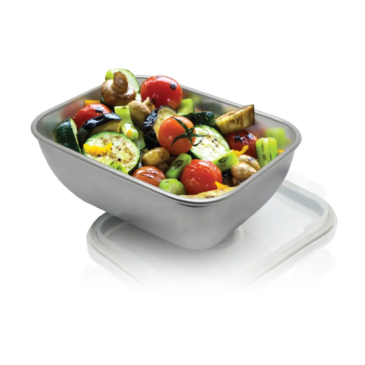 Boîte de conservation micro-ondable inox 13,5x10,5x5,5 cm 0,4 L Avec couvercle - Aucune Sale