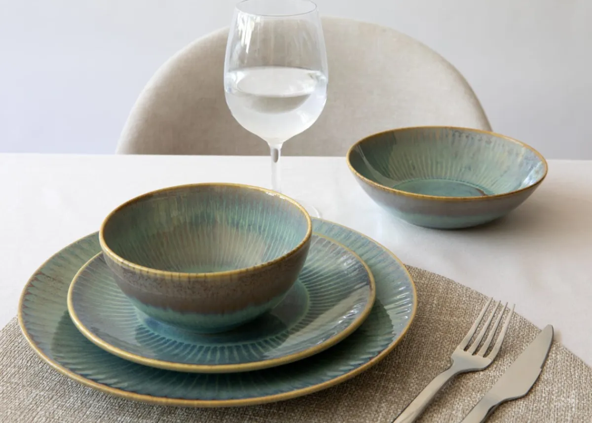 Bowl rond bleu vert grès émaillé Ø 14 cm Lotus - ACCOLADE Discount