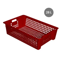 Caisse ajourée emboîtable empilable Sans couvercle bordeaux plastique 60x38x15,5 cm 28 L fond ajouré parois ajourées - GILAC Best