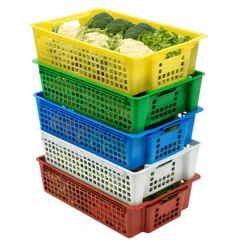 Caisse ajourée emboîtable empilable Sans couvercle vert plastique 60x38x15,5 cm 28 L fond ajouré parois ajourées - GILAC New