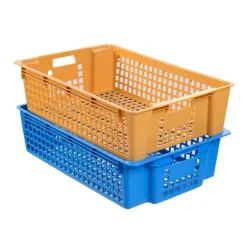 GILAC Caisse ajourée emboîtable empilable Sans couvercle bleu plastique 60x38x15,5 cm 28 L fond ajouré parois ajourées