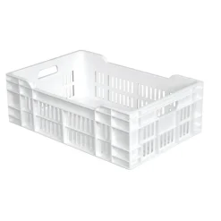 Caisse ajourée fond plein Sans couvercle blanc plastique 60x40x20 cm 40 L fond plein parois ajourées - GILAC Online