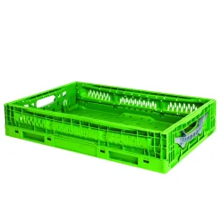 Caisse pliable vert plastique 60x40x12 cm 23 L fond ajouré parois ajourées - GILAC Outlet