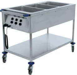 B.PRO Chariot bain-marie 3 cuves GN 1/1 inox 127,6x74,4x93,3 cm 2,1 kW 230v New