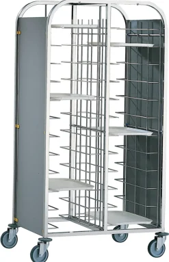 SAINT ROMAIN Chariot cafétéria inox 2 colonnes 12 plateaux entrée côte à côte Hot