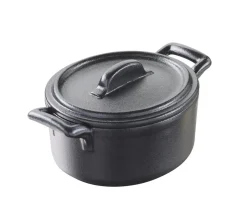 REVOL Cocotte avec couvercle ovale noir porcelaine culinaire 13,5x12,2 cm Belle Cuisine Online