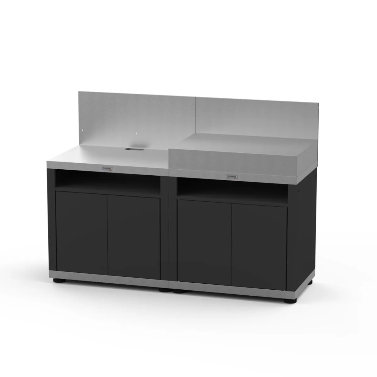 Cuisine 2 éléments avec crédences inox 160x56x115 cm Avec dosseret Avec étagère Duo - LE MARQUIER Clearance