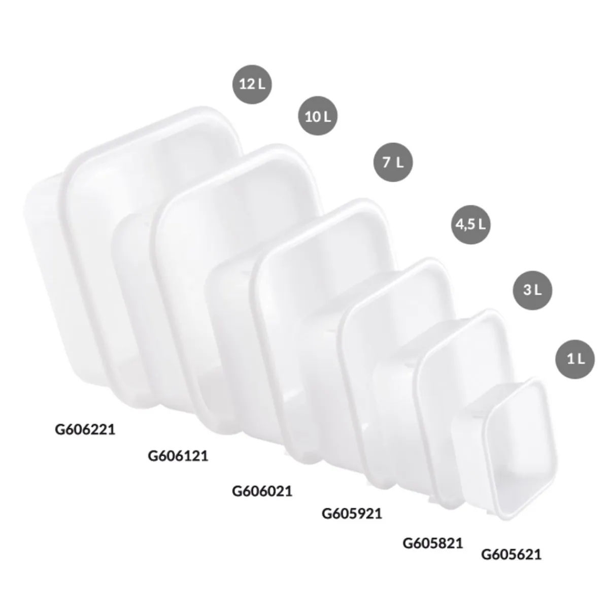 Cuvette Sans couvercle blanc plastique 26x26x11 cm 4,5 L fond plein parois pleines - GILAC Outlet