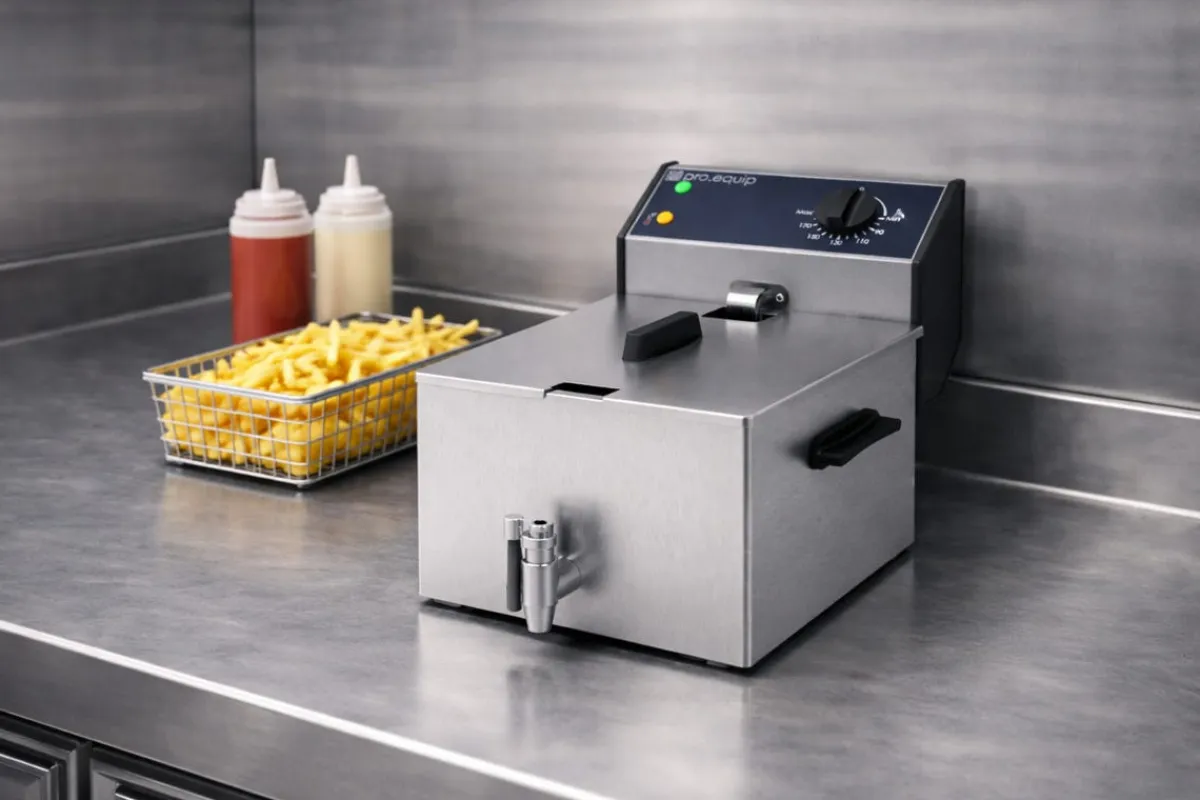 PRO.EQUIP Friteuse avec robinet argent 230v 8 L New