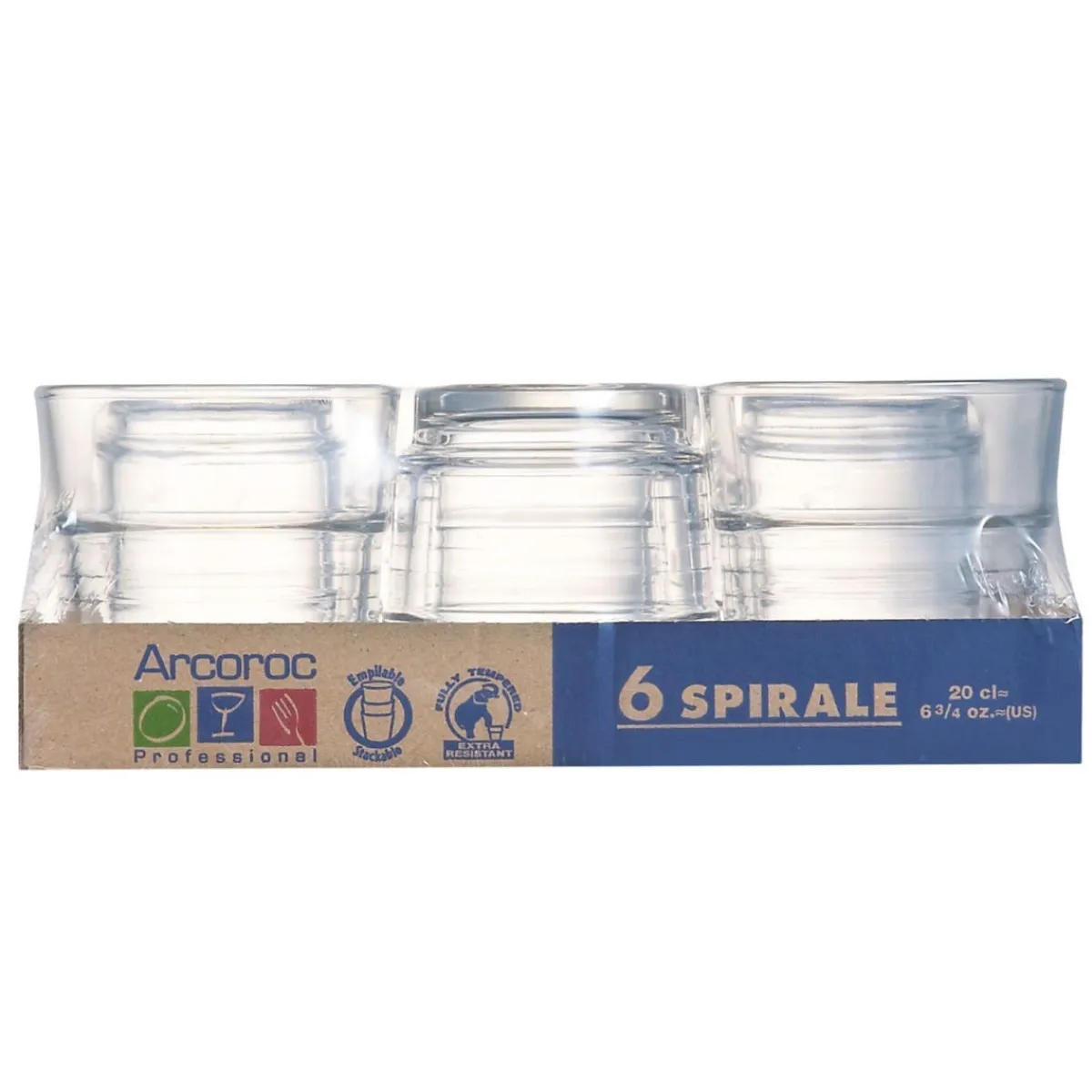Gobelet forme basse verre trempé 20 cl Spirale - ARCOROC Online