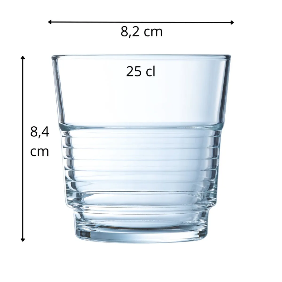 ARCOROC Gobelet forme basse verre trempé 25 cl Spirale