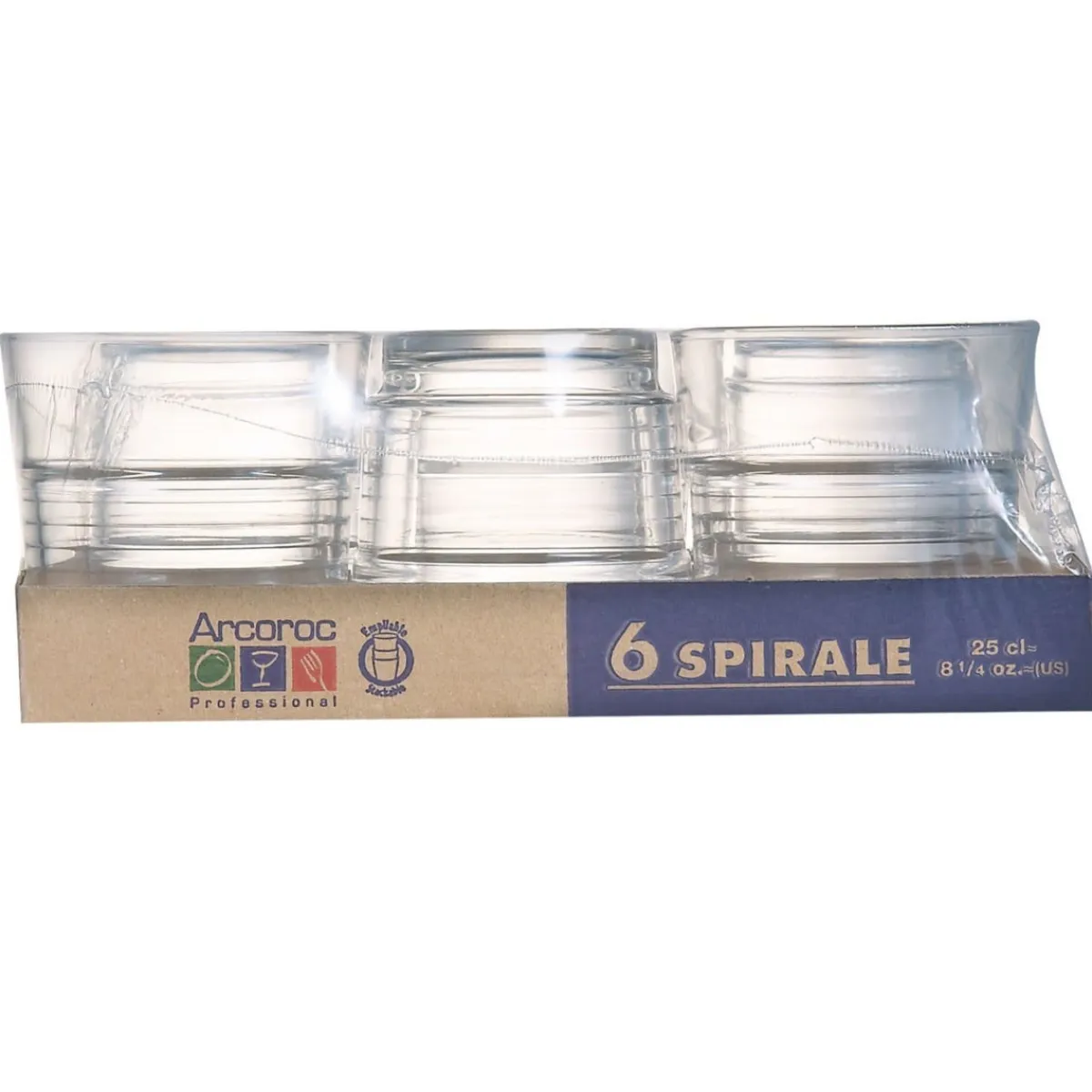 ARCOROC Gobelet forme basse verre trempé 25 cl Spirale