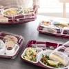 Kit plateau repas 5 compartiments rectangulaire rouge plastique 42x26,4x6,5 cm (15 pièces) - ALPHAFORM New