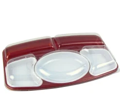 Kit plateau repas 5 compartiments rectangulaire rouge plastique 42x26,4x6,5 cm (15 pièces) - ALPHAFORM New