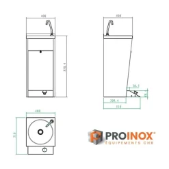 Lave-mains avec commande au pied inox 88x45x55,2 cm Avec dosseret Sans étagère - PROINOX Discount
