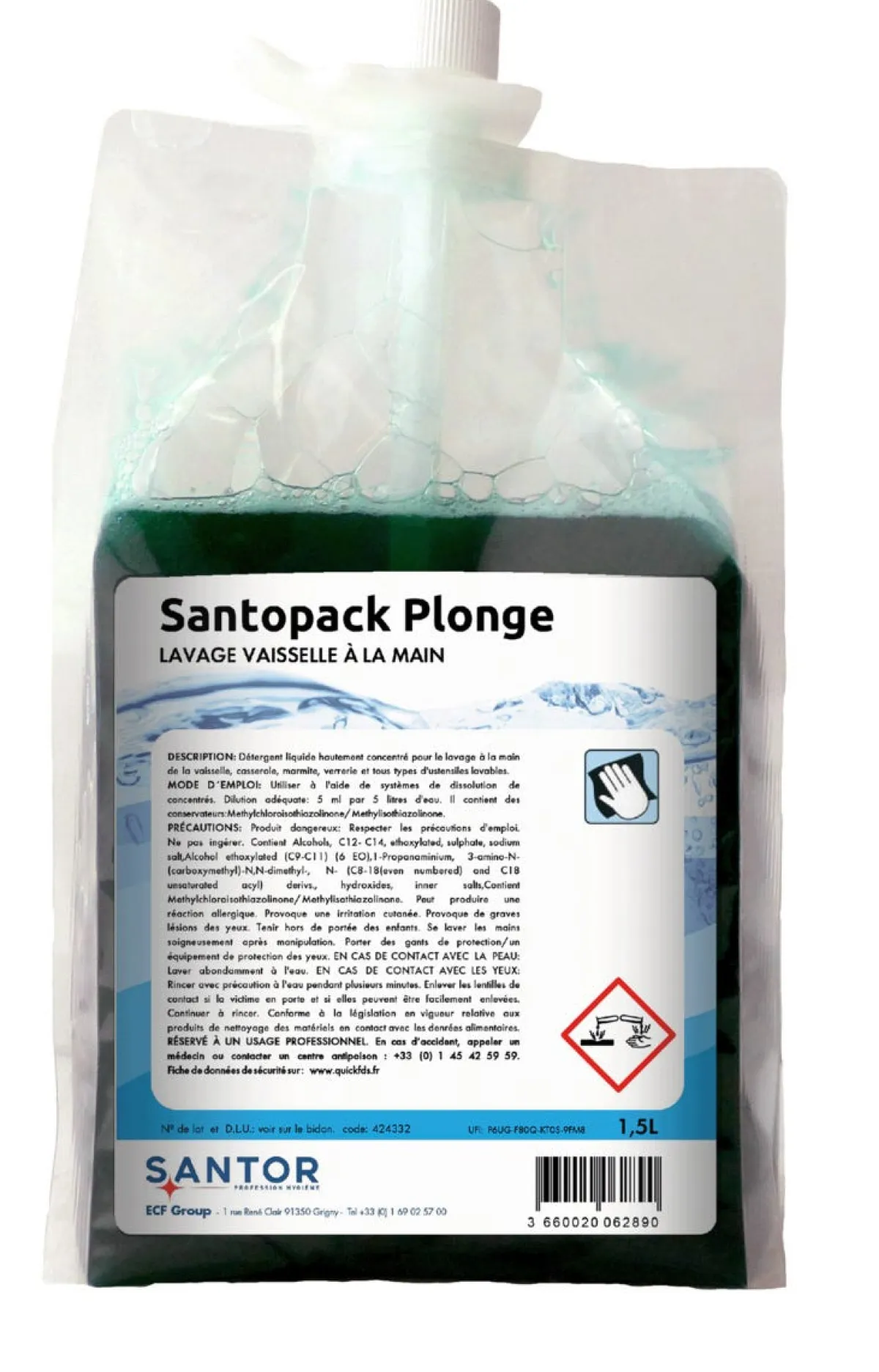 SANTOR Liquide vaisselle à la main ultra concentré 1,5 L Santopack Outlet