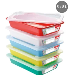 Lot de 5 bacs plats temoin 8L avec couvercle Avec couvercle plastique 49x33,7x8 cm 8 L fond plein parois pleines (5 pièces) - GILAC