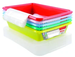 GILAC Lot de 5 bacs plats temoin 3L avec couvercle Avec couvercle plastique 35x24x8 cm 3 L fond plein parois pleines (5 pièces)