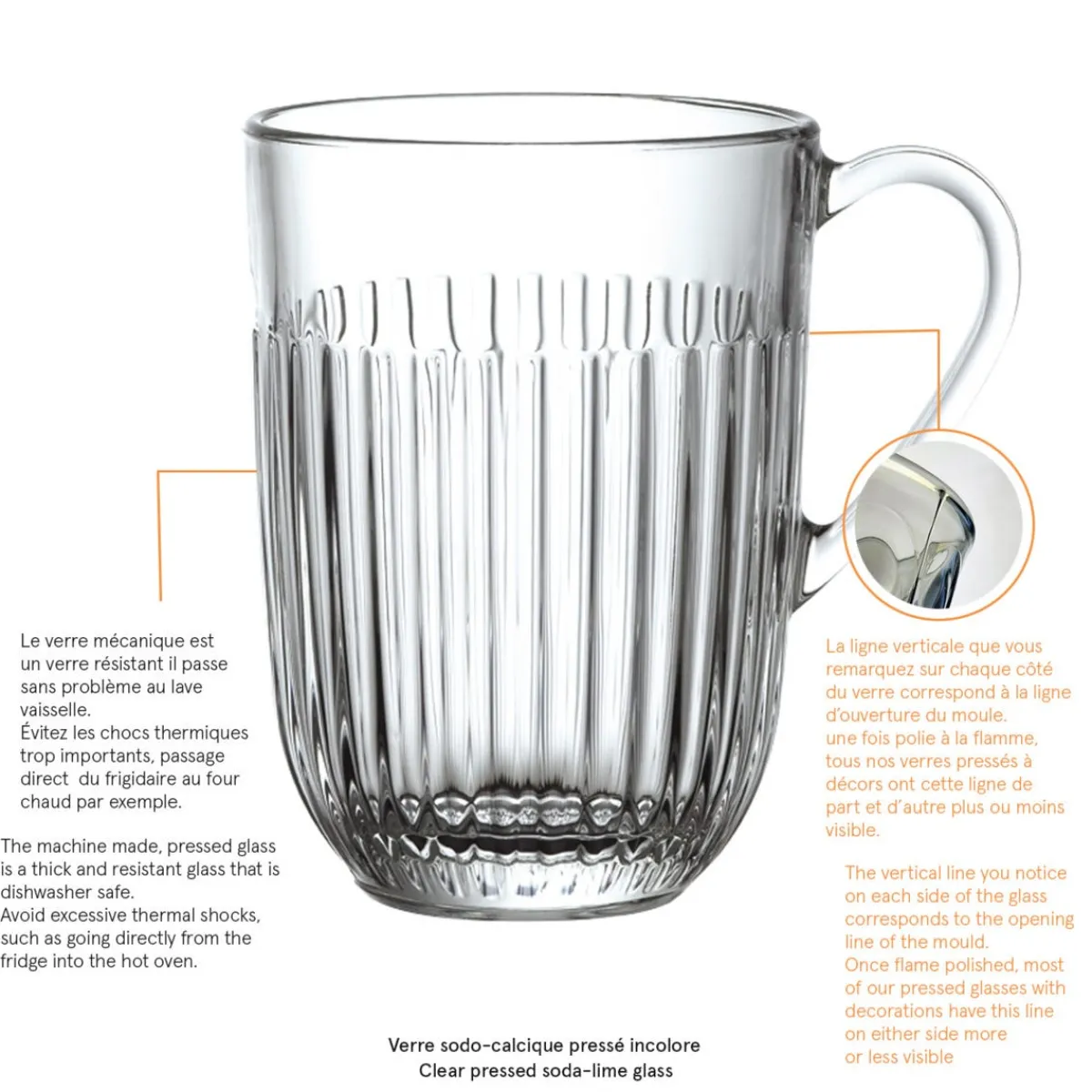 LA ROCHERE Mug transparent verre pressé 36 cl Ø 8,5 cm Ouessant Outlet