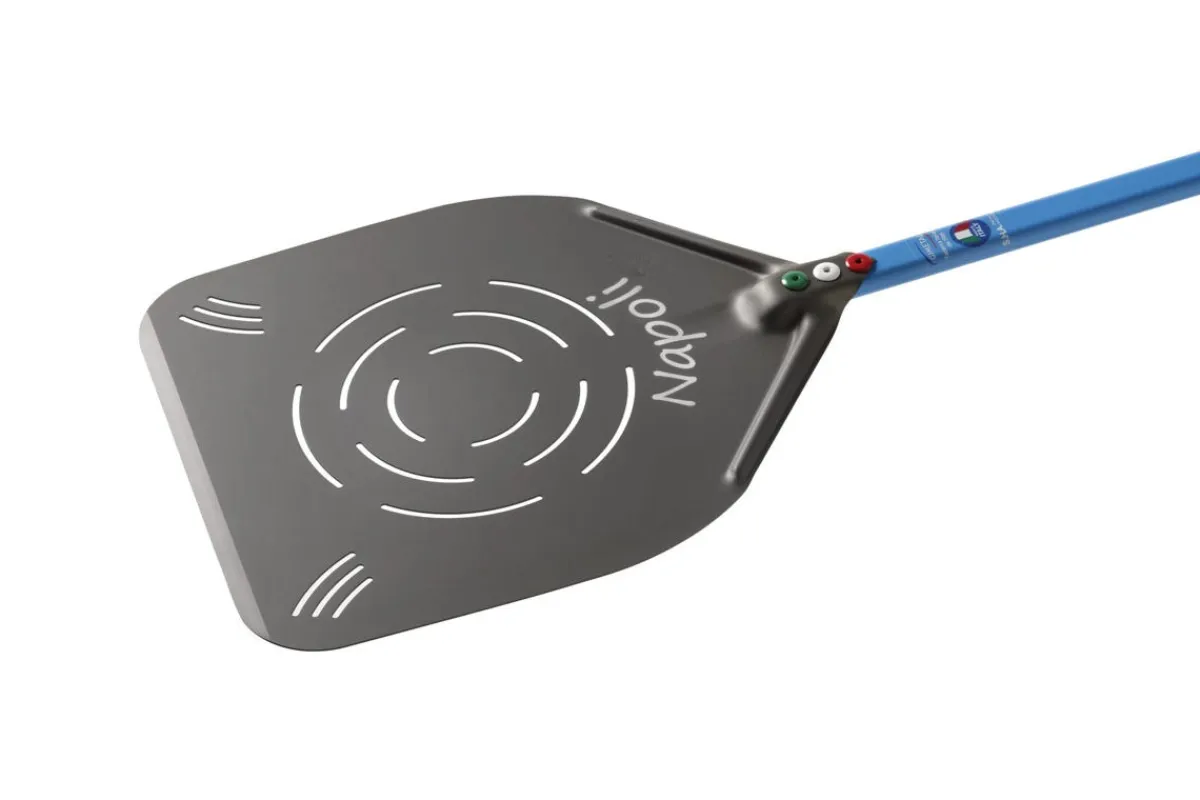 Pelle à pizza perforée aluminium anodisé 33x33 cm manche 150 cm Napoli - GI METAL Online