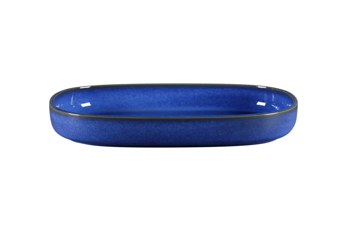 Plat creux ovale bleu porcelaine vitrifiée 33,2 cm stone Ease - RAK New