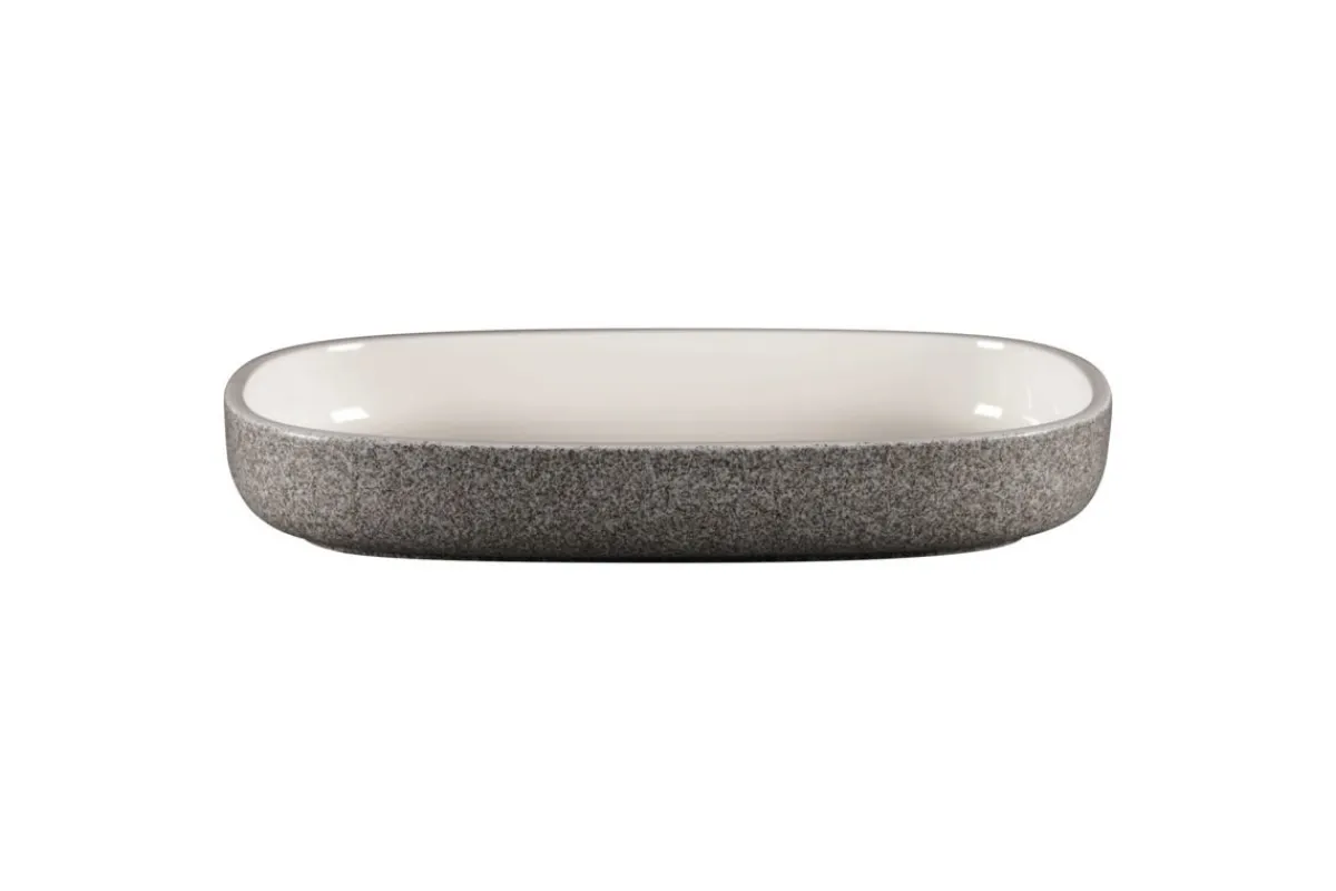 Plat creux ovale gris porcelaine vitrifiée 30 cm stone Ease - RAK Outlet