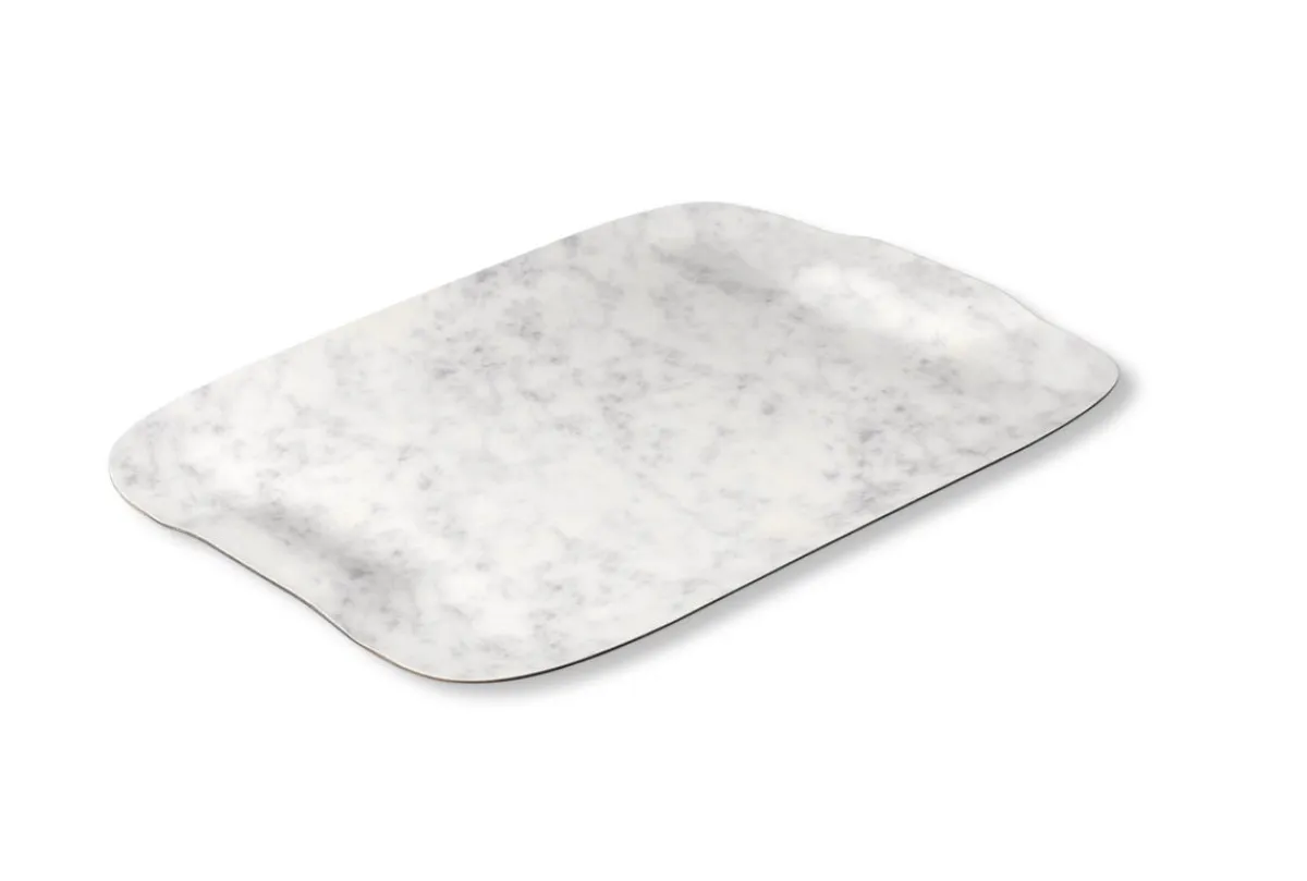 PLATEX Plateau bois marbre blanc 60x40 cm Papillon Hot