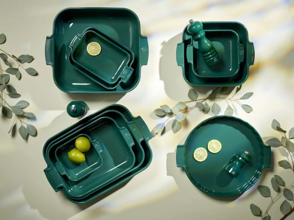 Plat à four carré vert forêt porcelaine vitrifiée 18x18 cm Céramique - PEUGEOT SAVEURS New