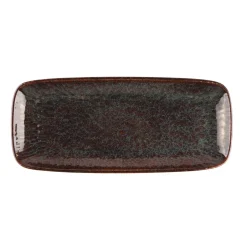 ACCOLADE Plat rectangulaire Marron Bleu grès émaillé 28 cm Amber Outlet