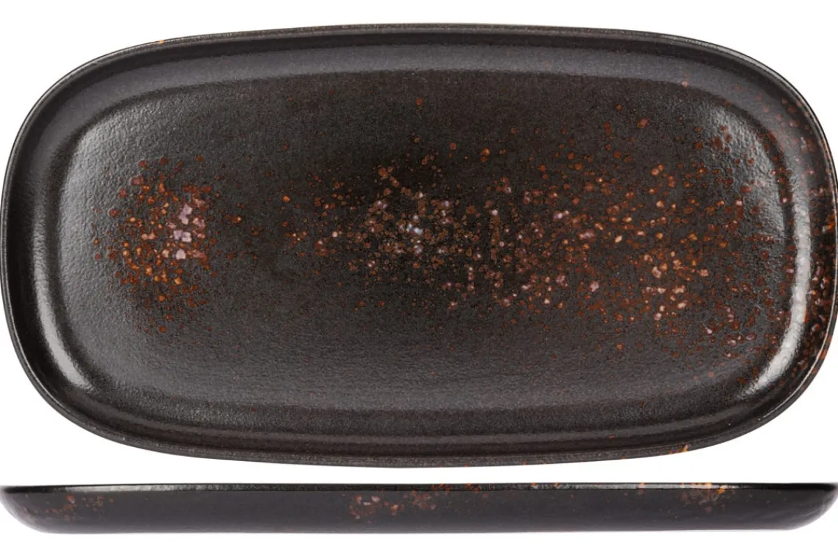Plat rectangulaire noir porcelaine 40 cm Etna - PROOF Online
