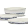 SERAX Plat rond blanc swirl - stripes bleu grès émaillé Ø 30 cm Feast By Ottolenghi Hot
