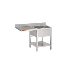 Plonge 1 bac avec espace lave-vaisselle inox 120 cm x 85 cm Avec dosseret à gauche Avec étagère - PROINOX Outlet
