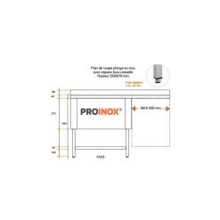 PROINOX Plonge 1 bac avec espace lave-vaisselle inox 140 cm x 85 cm Avec dosseret à droite Avec étagère Online