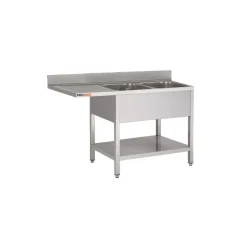 Plonge 2 bacs avec espace lave-vaisselle inox 180 cm x 85 cm Avec dosseret à gauche Avec étagère - PROINOX